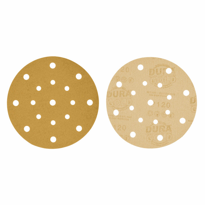 120 Grit - 6" Gold Sanding Discs - 17-Hole Pattern Hook and Loop for DA Sander - Box of 50