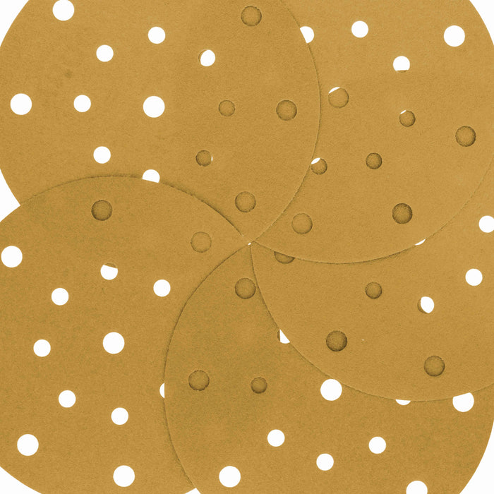 120 Grit - 6" Gold Sanding Discs - 17-Hole Pattern Hook and Loop for DA Sander - Box of 50