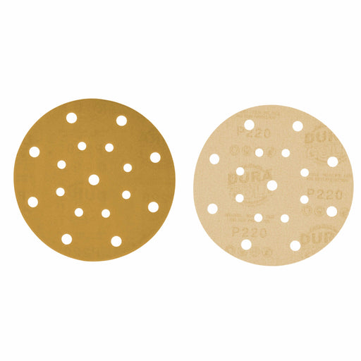 220 Grit - 6" Gold Sanding Discs - 17-Hole Pattern Hook and Loop for DA Sander - Box of 50