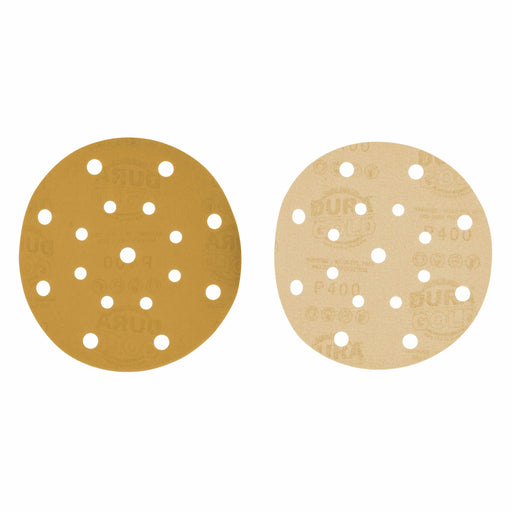 400 Grit - 6" Gold Sanding Discs - 17-Hole Pattern Hook and Loop for DA Sander - Box of 50