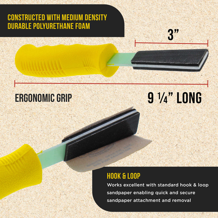 Dura-Gold Set of 3 Different Contour Hand Sanding File Block Sticks with 40 Sheet Hook & Loop Sandpaper Kit - Flat Convex Radius Profile Shapes