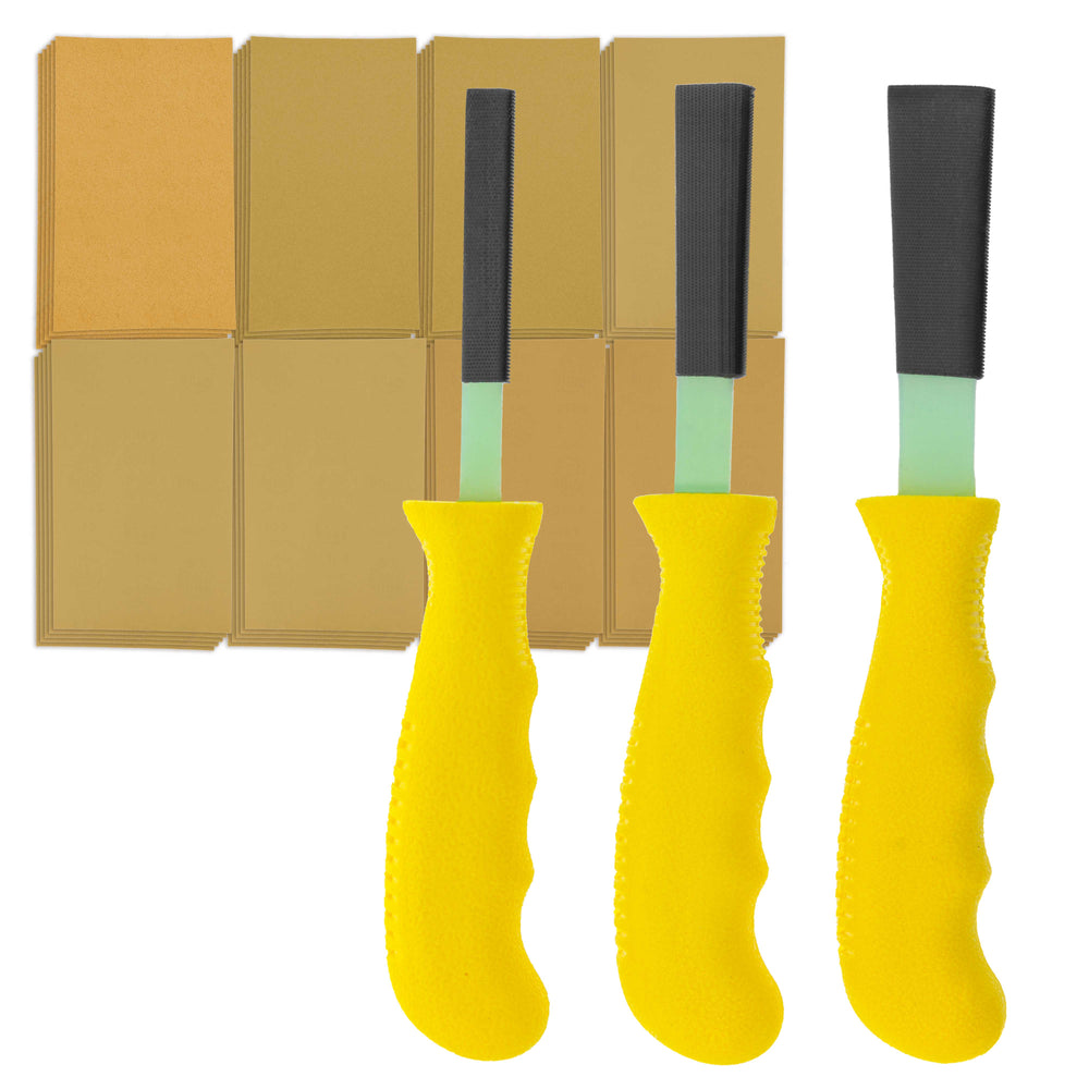 Dura-Gold Set of 3 Different Contour Hand Sanding File Block Sticks with 40 Sheet Hook & Loop Sandpaper Kit - Flat Convex Radius Profile Shapes