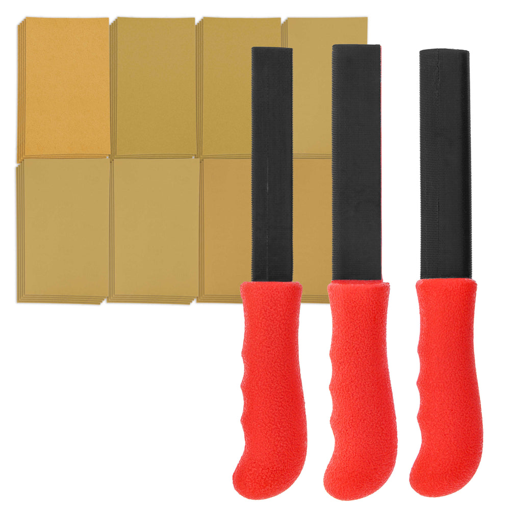 Dura-Gold Set of 3 Contour Hand Sanding File Block Sticks with 40 Sheet Hook & Loop Sandpaper Kit - 3 Different Convex Radius Profile Shapes, Teardrop
