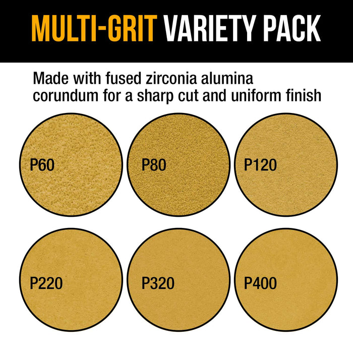 Variety Grit Pack - (60,80,120,220,320,400) 5-Hole Pattern Hook & Loop Sanding Sheets for Mouse Sanders - Box of 48