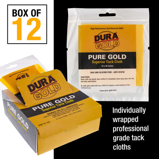 Pure Gold Superior Tack Cloths - (Box of 12) - Woodworker and Painters Grade - Compatible with Most Surfaces - Wax and Silicone Free and Anti-Static