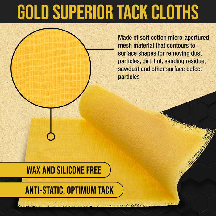 Pure Gold Superior Tack Cloths - Tack Rags (Box of 36) - Woodworking and Painters Professional Grade - Removes Dust, Sanding Particles, Cleans Surfaces - Wax and Silicone Free, Anti-Static