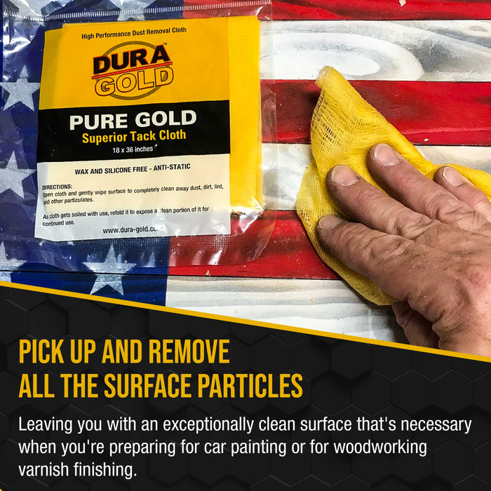 Pure Gold Superior Tack Cloths - Tack Rags (Box of 36) - Woodworking and Painters Professional Grade - Removes Dust, Sanding Particles, Cleans Surfaces - Wax and Silicone Free, Anti-Static