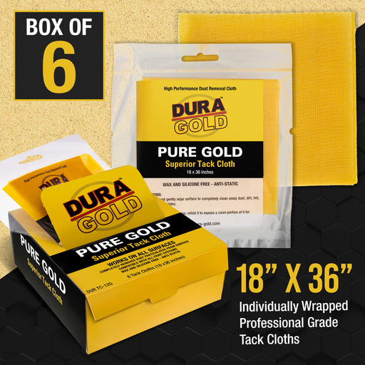 Pure Gold Superior Tack Cloths - (Box of 6) - Woodworker and Painters Grade - Compatible with Most Surfaces - Wax and Silicone Free and Anti-Static