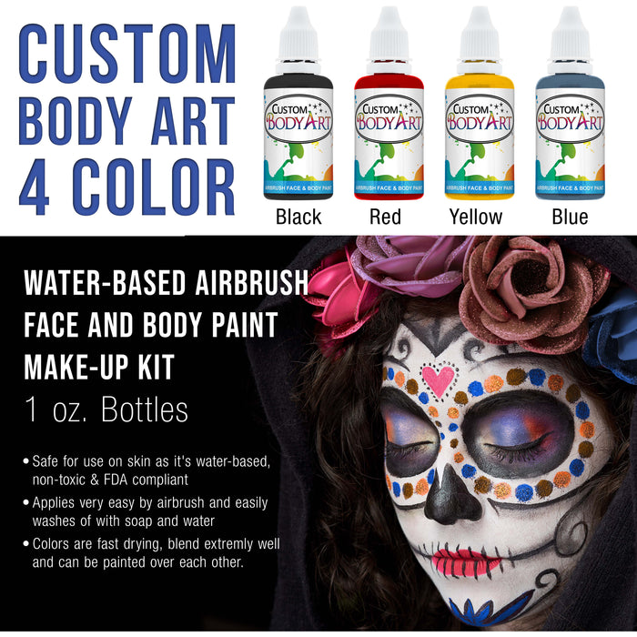 Master Airbrush Face Painting Air Brush Kit with Air Compressor - U.S. Art Supply Temporary Tattoo Kit with Custom Body Art 4 Color Face Paint Set - G22 Gravity Feed Airbrush and Compressor
