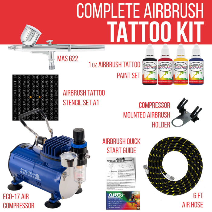 Body Art Airbrush System Compressor Temporary Tattoo Paint Kit 100 Stencil Set