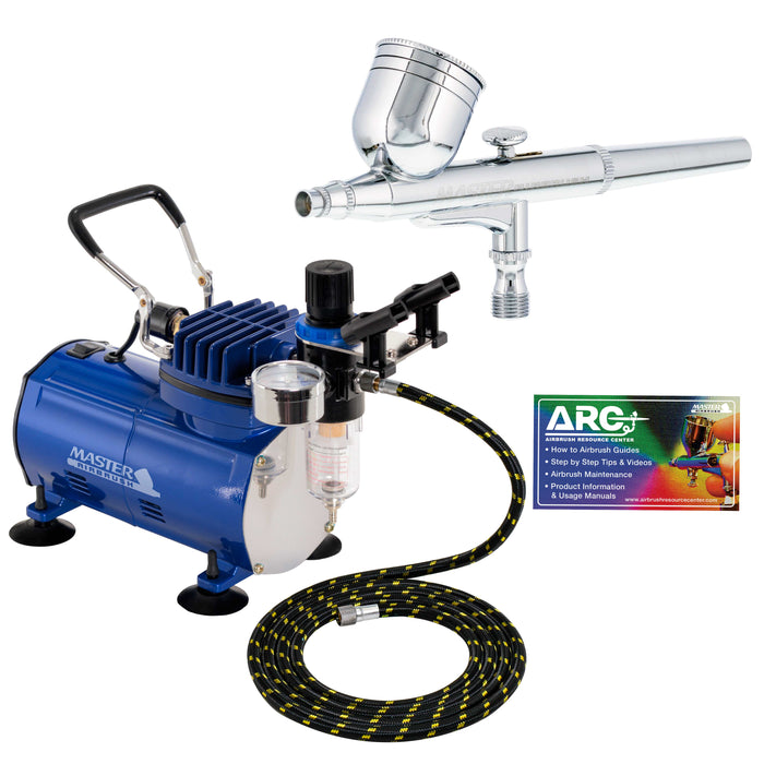 Multi-Purpose Gravity Feed Airbrushing System - Model G22 Gravity Feed Dual-Action Airbrush, 1/3 oz. Fluid Cup, 0.3 mm Tip, Hose, 1/5hp Air Compressor