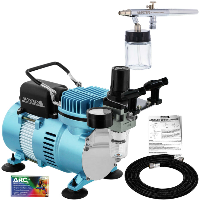 Dual Fan Air Compressor System Dual-Action Siphon Feed Airbrush