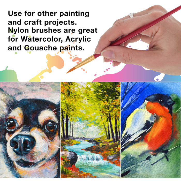 6 Piece Nylon Hair Face Painting Brush Set - 4 Round Size 2-4-6-10, 2 Flat Size 8-12