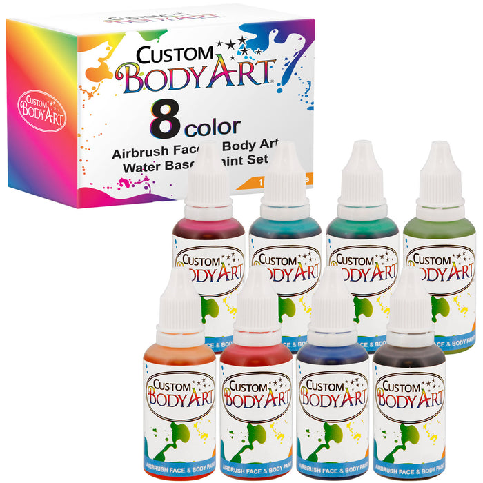 8 Secondary Color Airbrush Face & Body Water Based Painting Set, 1 oz. Bottles