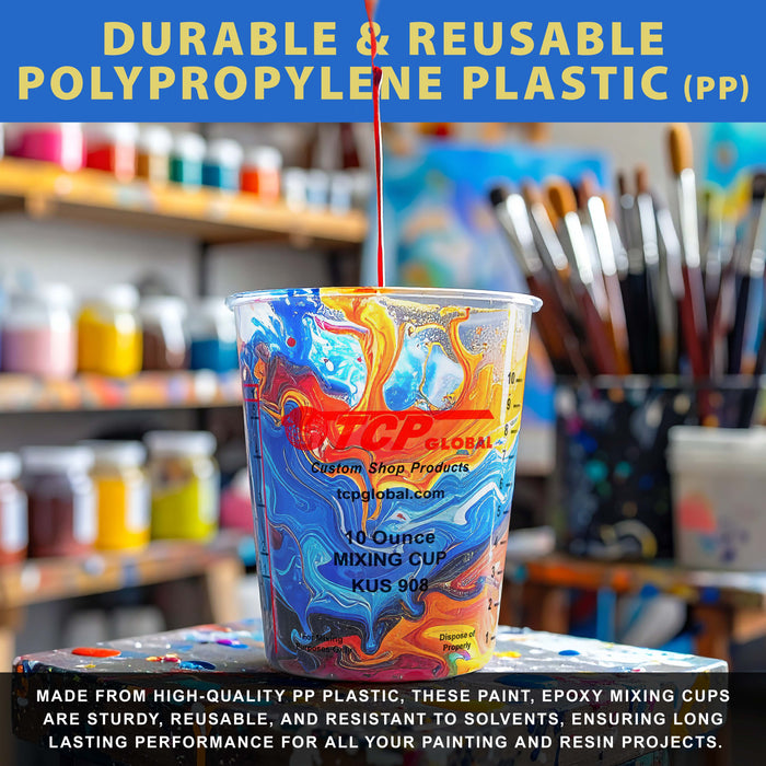 Paint Mixing Cups, 10-Ounce (Box of 100) - Plastic Measuring Cups for Liquids, Automotive Painting, Epoxy Resin, Acrylic Arts, Crafts