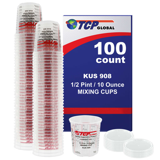 Custom Shop/TCP Global - Box of 100 - Mix Cups - 1/2 Pint size - 10 ounce Volume Paint and Epoxy Mixing Cups - 12 Lids