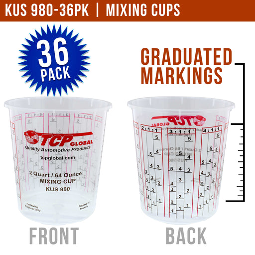 Pack of 36 - Mix Cups - Half Gallon size - 64 ounce Volume Paint and Epoxy Mixing Cups - Mix Cups Are Calibrated with Multiple Mixing Ratios