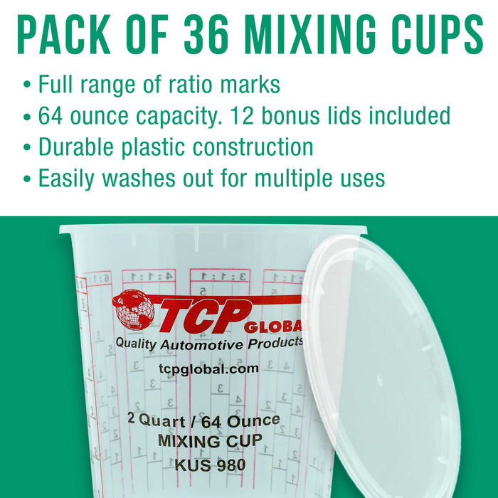 Pack of 36 - Mix Cups - Half Gallon size - 64 ounce Volume Paint and Epoxy Mixing Cups - Mix Cups Are Calibrated with Multiple Mixing Ratios