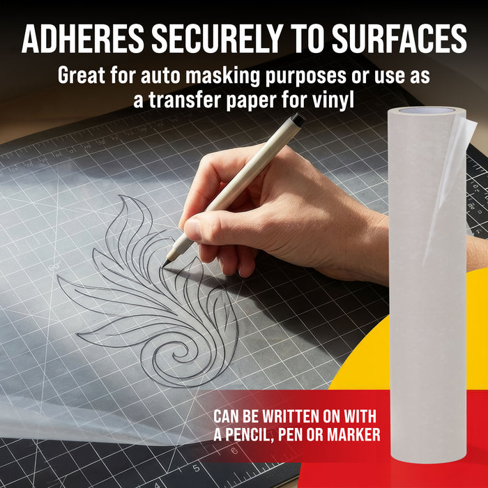 12" x 150' Frisket Masking Film Roll - Self-Adhesive Semi-Transparent Medium-Tack for Artists, Airbrush Graphics, Automotive Painting, Stencil Making, Design Transfer