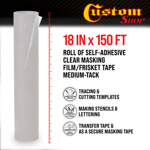 18" x 150' Frisket Masking Film Roll - Self-Adhesive Semi-Transparent Medium-Tack for Artists, Airbrush Graphics, Automotive Painting, Stencil Making, Design Transfer