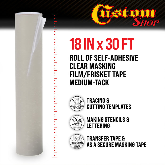 18" x 30' Frisket Masking Film Roll - Self-Adhesive Semi-Transparent Medium-Tack for Artists, Airbrush Graphics, Automotive Painting, Stencil Making, Design Transfer