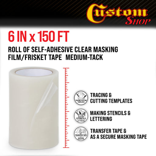 6" x 150' Frisket Masking Film Roll - Self-Adhesive Semi-Transparent Medium-Tack for Artists, Airbrush Graphics, Automotive Painting, Stencil Making, Design Transfer