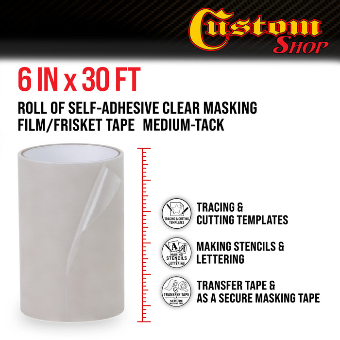 6" x 30' Frisket Masking Film Roll - Self-Adhesive Semi-Transparent Medium-Tack for Artists, Airbrush Graphics, Automotive Painting, Stencil Making