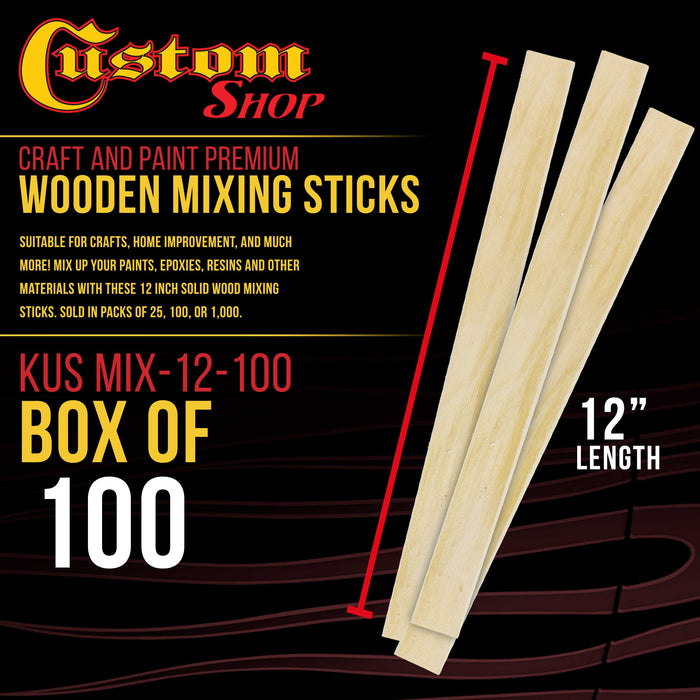 100 Craft & Paint Sticks - 12" Inch Premium Grade Wood Stirrers / Paddles - Use For Wood Crafts - Paddle To Mix Epoxy Resin Or Paint - Mixing Sticks