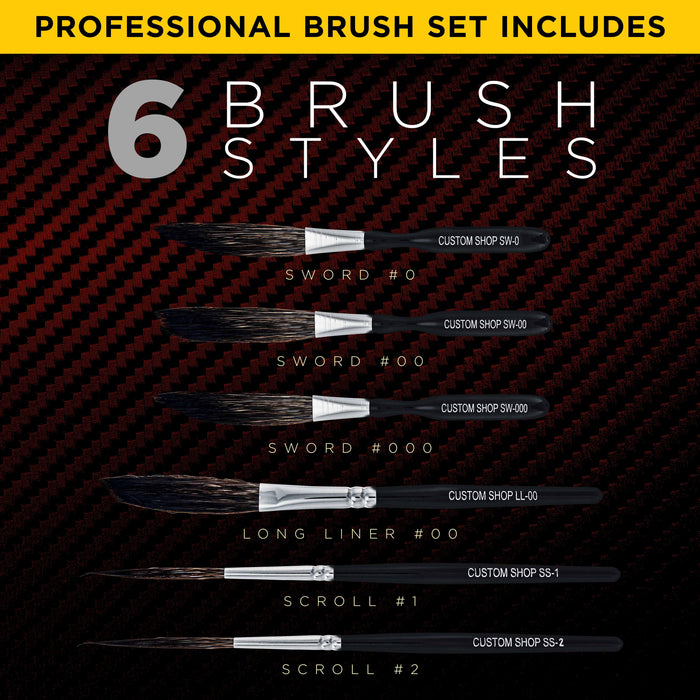 Custom Shop Pinstripe Brush Master Set (Sword #0, #00, #000, Scroll #1 & #2, Long Liner #00)