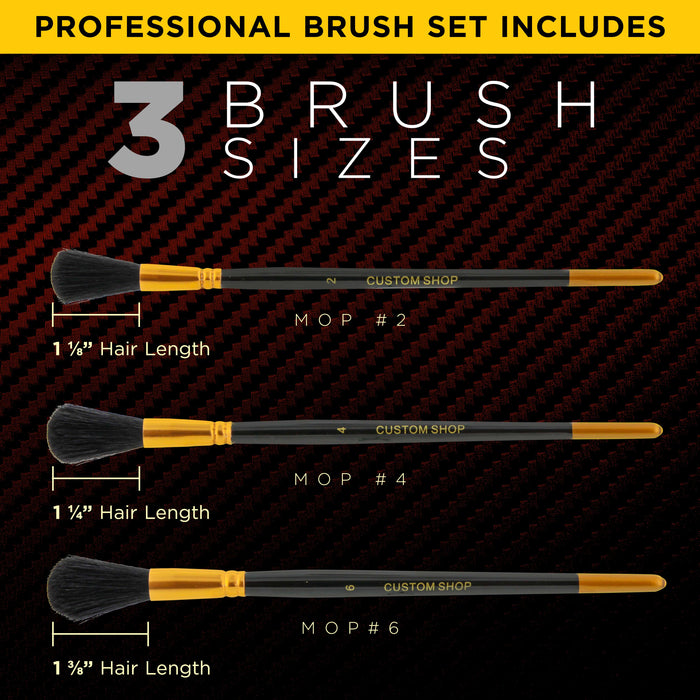 Set of 3 Mop Brushes for Sign Painting, Sizes 2,4,6 - Brush Blend Squirrel Taklon Hair, Paint Pinstriping