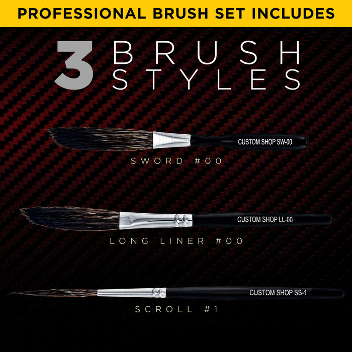 Custom Shop Starter Pinstripe Brush Kit (Sword #00, Scroll #1 & Long Liner - #00)