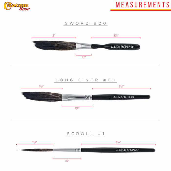 Starter Pinstripe Brush Kit (Sword #00, Scroll #1 & Long Liner - #00)
