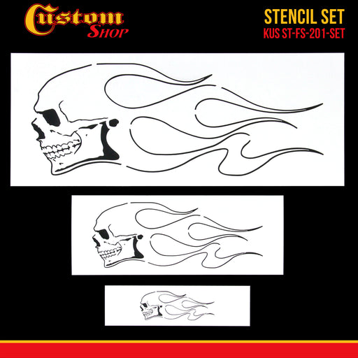 Airbrush Skull Fire Flame Stencil Set (Skull Design #1 in 3 Scale Sizes) - Laser Cut Reusable Templates