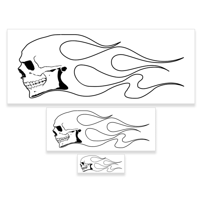 Custom Shop Airbrush Skull Fire Flame Stencil Set (Skull Design #1 in 3 Scale Sizes) - Laser Cut Reusable Templates