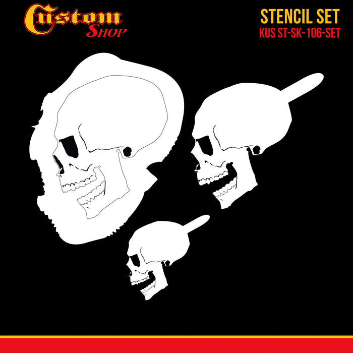 Custom Shop Airbrush Stencil Skull Design Set #6 (3 Different Scale Sizes) - 3 Laser Cut Reusable Templates
