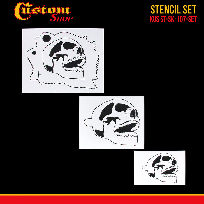 Custom Shop Airbrush Stencil Skull Design Set #7 (3 Different Scale Sizes) - 3 Laser Cut Reusable Templates