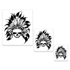 Airbrush Skeleton Skull Indian Chief Stencil Set (Skull Design #11 in 3 Scale Sizes) - Laser Cut Reusable Templates