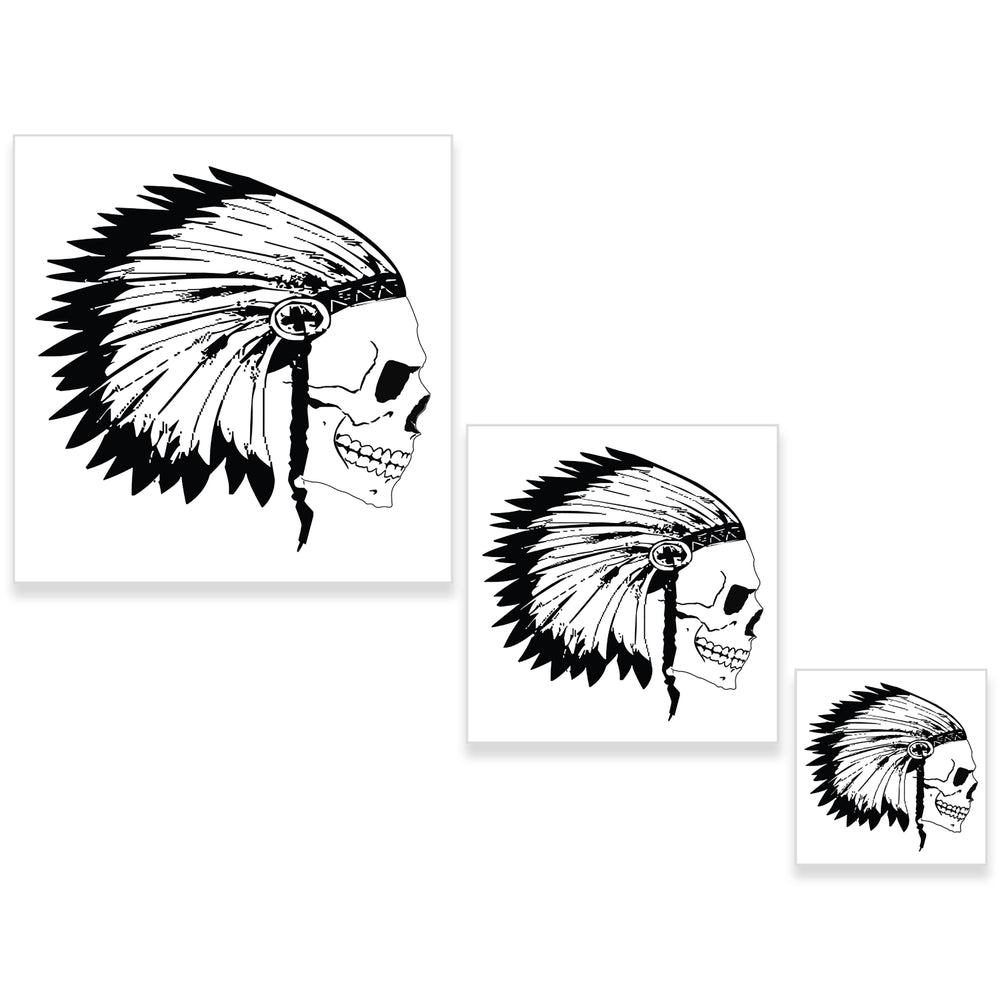Custom Shop Airbrush Skeleton Skull Indian Chief Stencil Set (Skull Design #12 in 3 Scale Sizes) - Laser Cut Reusable Templates