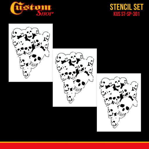 Custom Shop Airbrush Pile of Skulls Stencil Set (3 Pack of Same Skull Design) - Laser Cut Reusable Templates