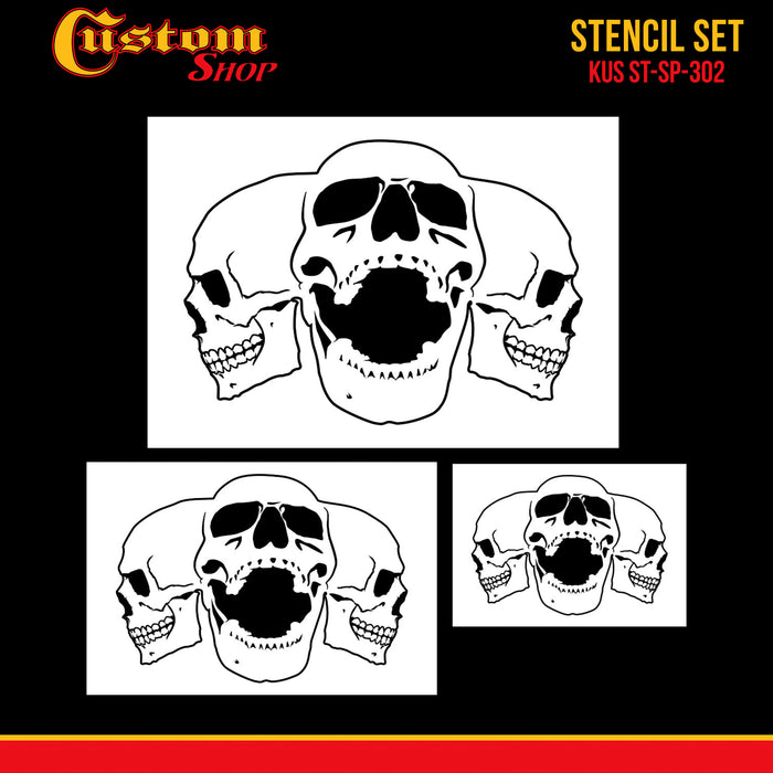 Custom Shop Airbrush Triple Skull Pile Stencil Set (Skull Design in 3 Scale Sizes) - Laser Cut Reusable Templates