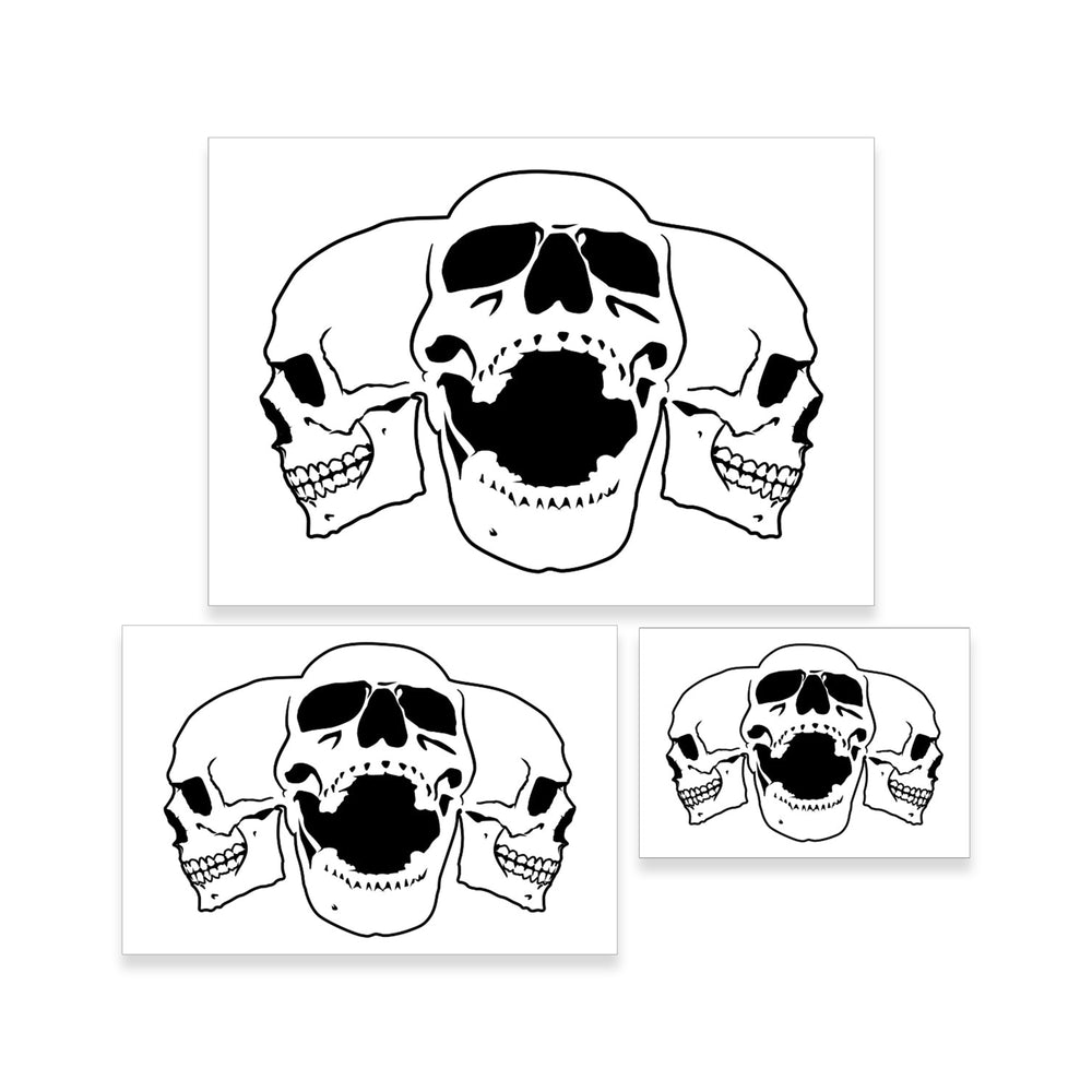 Custom Shop Airbrush Triple Skull Pile Stencil Set (Skull Design in 3 Scale Sizes) - Laser Cut Reusable Templates