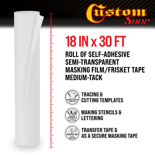 Custom Shop 18" x 30' Roll of Semi-Transparent Masking Film/Frisket for Artists, Airbrush Graphics, Auto, Tracing, Cutting Templates, Stencil Making