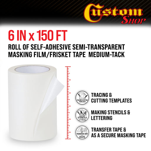 Custom Shop 6" x 150' Roll of Semi-Transparent Masking Film/Frisket for Artists, Airbrush Graphics, Auto, Tracing, Cutting Templates, Stencil Making