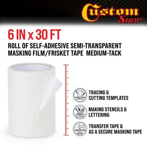 Custom Shop 6" x 30' Roll of Semi-Transparent Masking Film/Frisket for Artists, Airbrush Graphics, Automotive, Tracing, Cutting Templates, Stencils