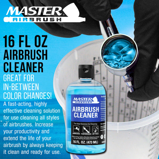 Airbrush Cleaner, 16-Ounce Pint Bottle - Fast Acting Cleaning Solution, Quickly Remove Water-Based Acrylic Paint, Watercolor, Makeup