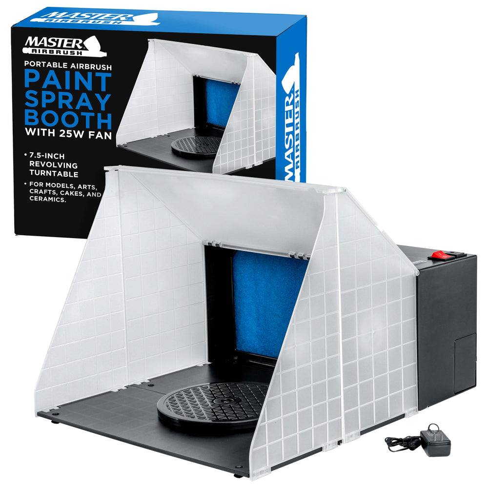 Portable Airbrush Spray Booth Kit with 25W Fan, Turntable & Extension Hose, 16.5"x19"x13.5" Hobby Airbrush Booth for Painting