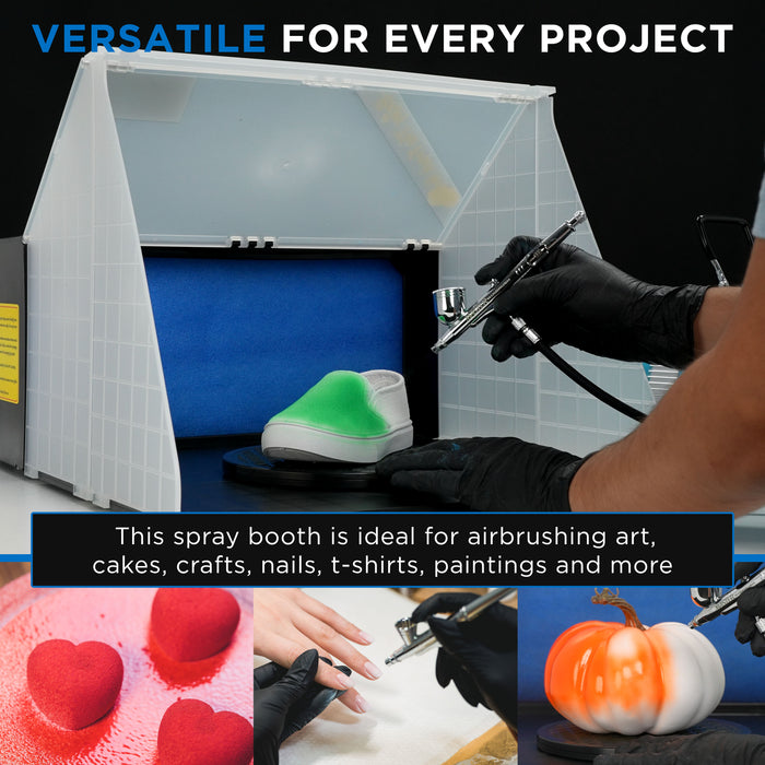 (2 Pack) Portable Airbrush Spray Booth Station with 25W Fan, Turntable & 5.6' Extension Hose, 16.5"x19"x13.5", Combine for Larger