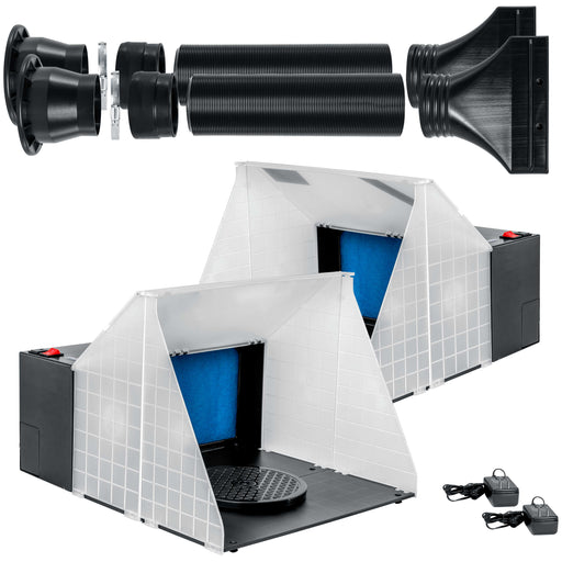 Master Airbrush (2 Pack) Portable Airbrush Spray Booth Station with 25W Fan, Turntable & 5.6' Extension Hose, 16.5"x19"x13.5", Combine for Larger Workspace, Hobby Airbrush Booth for Painting, Models