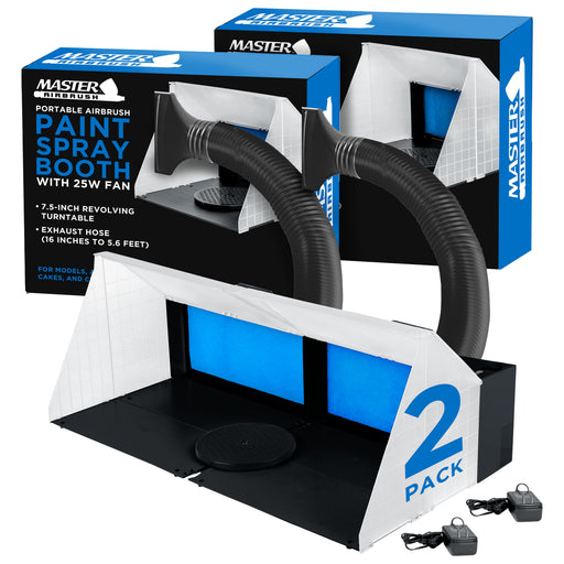 (2 Pack) Portable Airbrush Spray Booth Station with 25W Fan, Turntable & 5.6' Extension Hose, 16.5"x19"x13.5", Combine for Larger