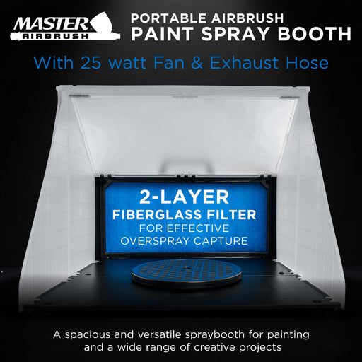 Portable Airbrush Spray Booth Station with 25W Fan, Turntable & 5.6' Extension Hose, 16.5"x19"x13.5" Hobby Airbrush Booth for